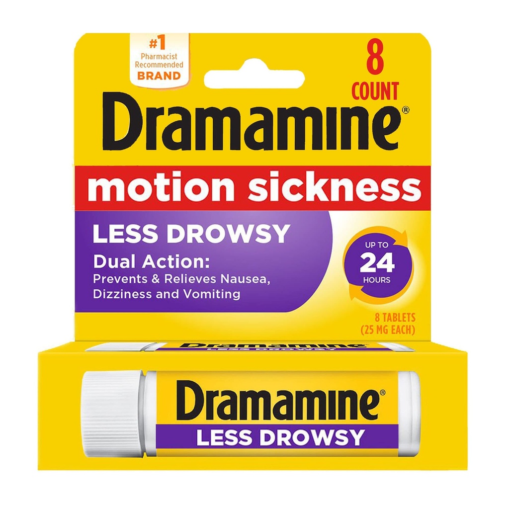 NEW-SKIN Liquid Bandage 0.3 Ounce and Dramamine Motion Sickness Relief Less Drowsey Formula, 8 Count Bundle