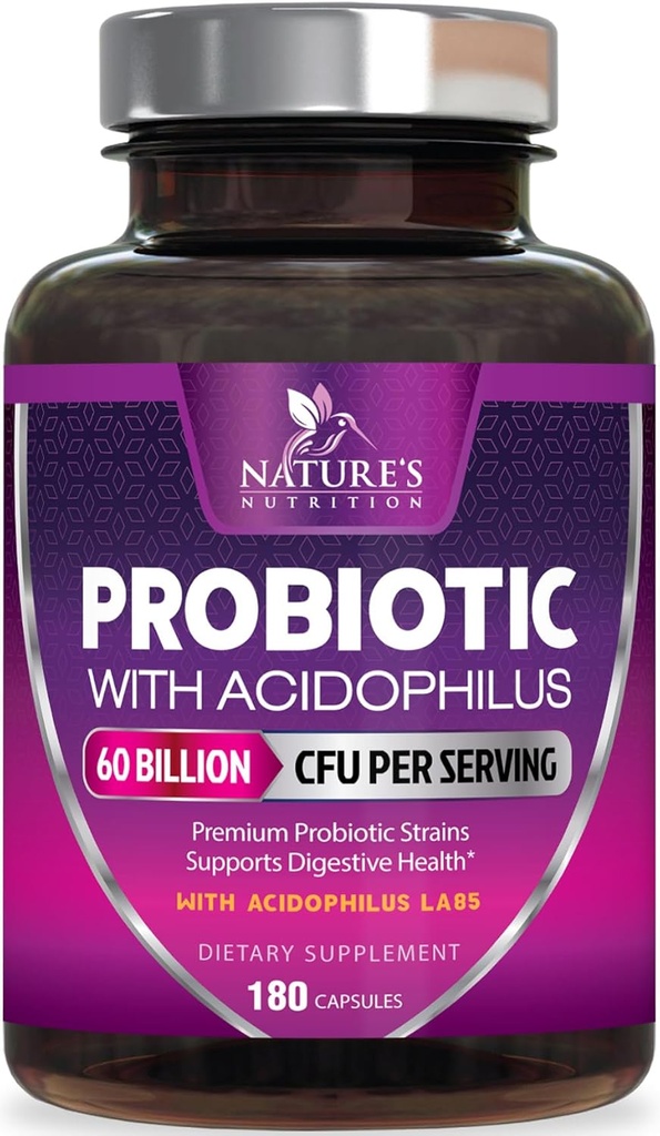 Probióticos 60 Billones CFU por servicio - 10 Estrados + Prebióticos - Salud Digestiva, Gut & Immune Soporte - Apoyo al estreñimiento ocasional, Gas & Bloating para Hombres Mujer Establo Stable - 180 cápsulas