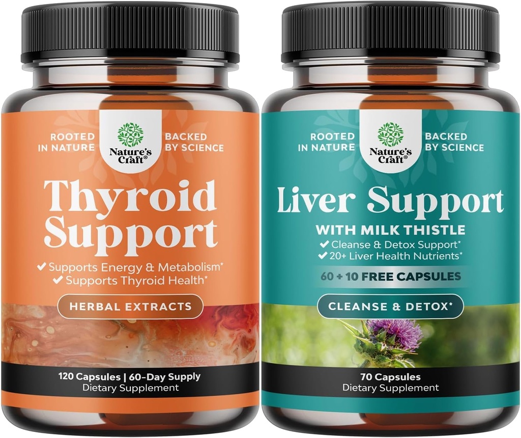 Bundle of Herbal Thyroid Support Complex with L Tyrosine, Bladderwrack, Selenium " Pure Ashwagandha and Liver Cleanse Detox " Repair - Silymarin Milk Thistle with Dandelion Root " Artichoke Extract