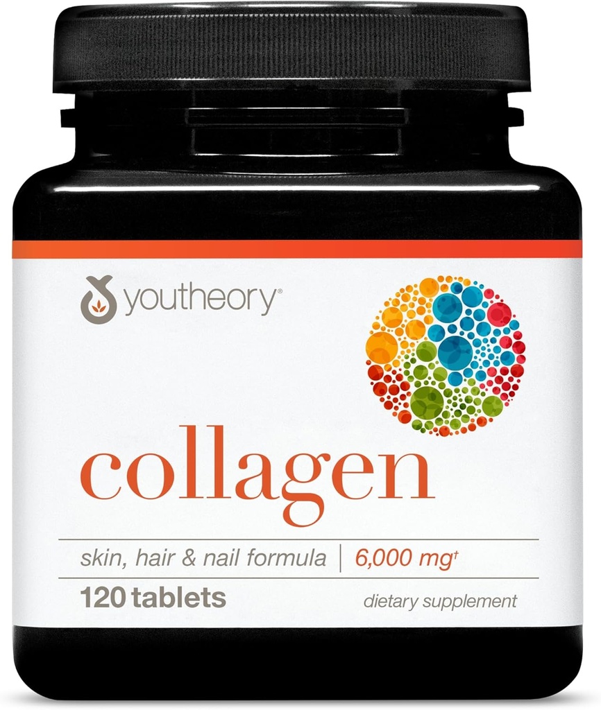 Teoría Collagen avanzado - 6.000 mg - con vitamina C " Aminoácidos - para el crecimiento del cabello, piel " uñas* - Apoya la salud conjunta, ósea y muscular* - para mujeres y hombres - 120 Tabletas (20-Day Supply)
