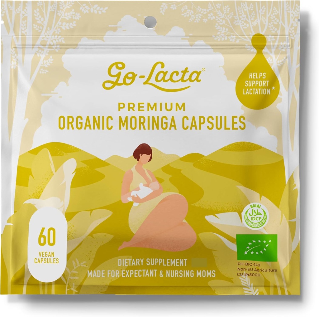 Go-Lacta® Cápsulas de Moringa 100% orgánica para madres de lactancia materna - 60 cápsulas - vitaminas postnatales puras - Suplementos de lactancia para aumentar la oferta de leche - vitaminas posparto para mujeres