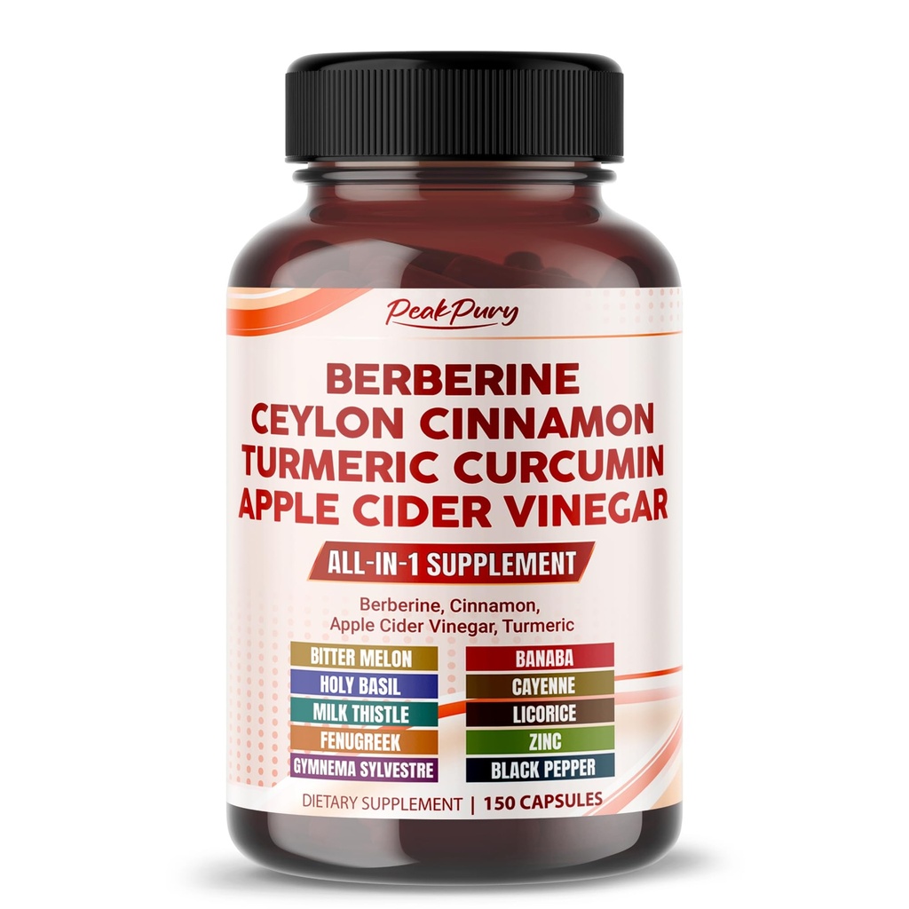 Berberine Cinnamon Apple Sider Vinegar Turmeric - Bienestar general Soporte- Hecho en EE.UU.