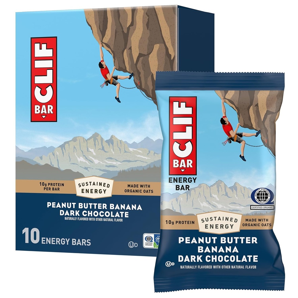 CLIF BAR - Manteca de maní Banana con sabor de chocolate oscuro - Hecho con avena orgánica - Bares de energía - No GMO - Barras de proteína con base vegetal (10 Pack)