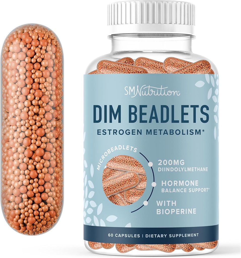 DIM Suplemento 200 mg para Equilibrio de Hormonas ← Microlets de liberación retardada  Estrógeno Balance para Mujeres & Hombre, Suplementos hormonales en acné, Menopausia & Antioxidante Soporte Silencioso Vegan, Soy Gratis 60 Ct.