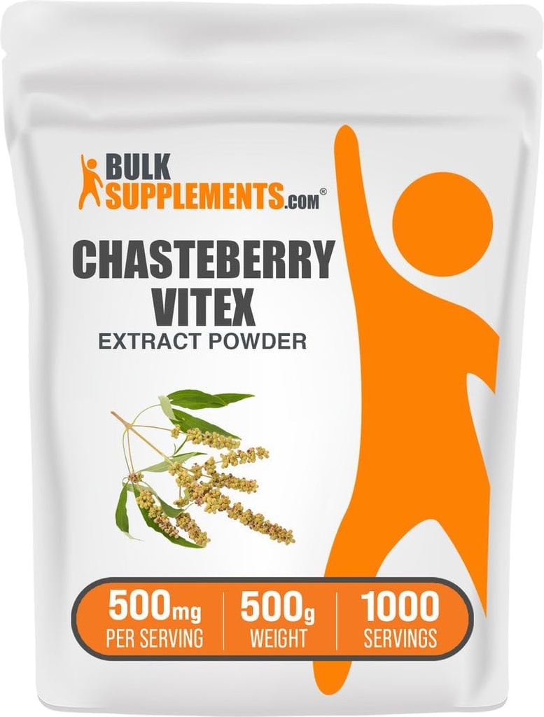 BulkSupplements.com Chasteberry Extract Powder - de Vitex Berry, Suplemento Herbal - Vegan & Gluten Gratis, 500 mg por Serving, 500g (1.1 libras) (Pack of 1)
