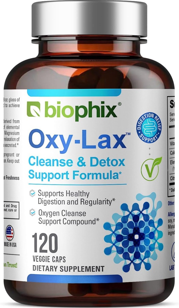 biofijo Oxy-Lax 750 mg 120 Vcaps - Laxantes naturales para el estreñimiento ocasional - Laxante de magnesio con Magnesio oxigenado - Limpio de colon con base de oxígeno - Soportes Digestive Tract Regularity