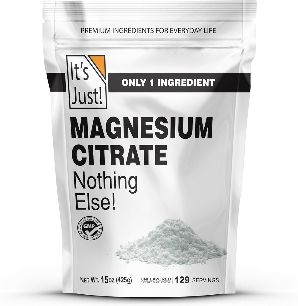 Es sólo - Magnesium Citrate Powder, 15oz, Non-GMO Suplemento de Magnesio, Desarrollado (15oz / 129 Serviciones)