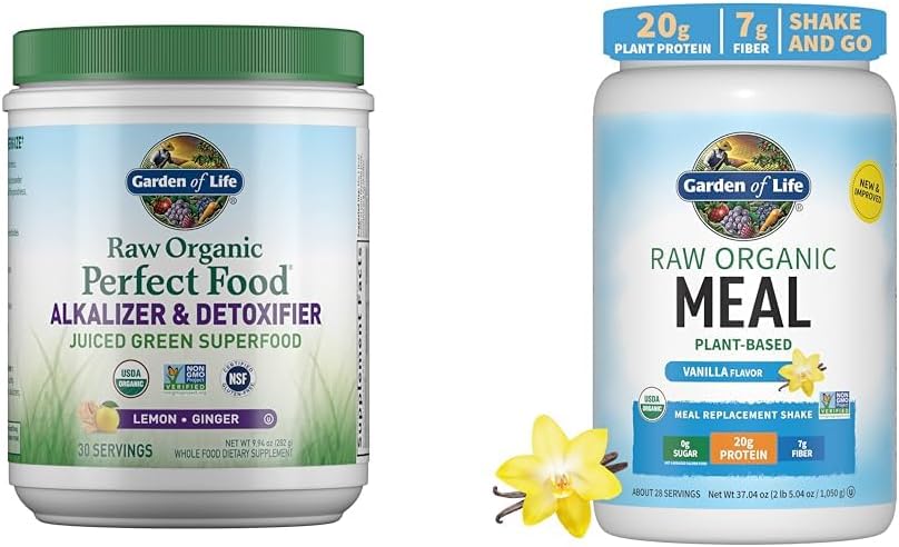 Jardín de la vida cruda orgánico perfecto alimento Alkalizer " Detoxifier Juiced Greens Superfood Powder " Vegan Protein Powder - Raw Organic Reemplazamiento de la comida Shakes - Vanilla - Pea Protein