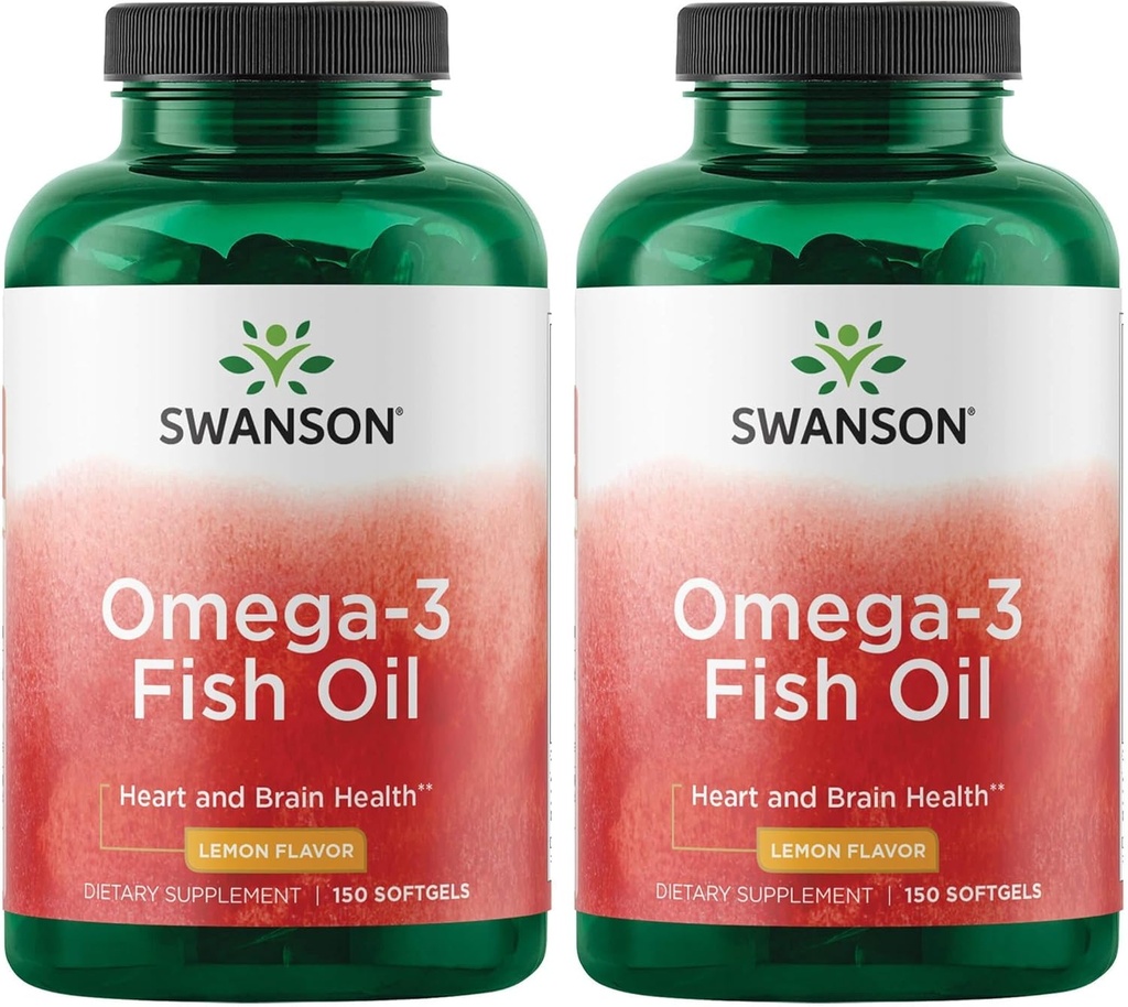 Swanson Omega 3 Fish Oil Suplemento Corazón Cerebro y Soporte Conjunto EFAs sin GMO 180 mg EPA Plus 120 mg DHA 150 Softgel Capsules Lemon Flavor (2 Pack)