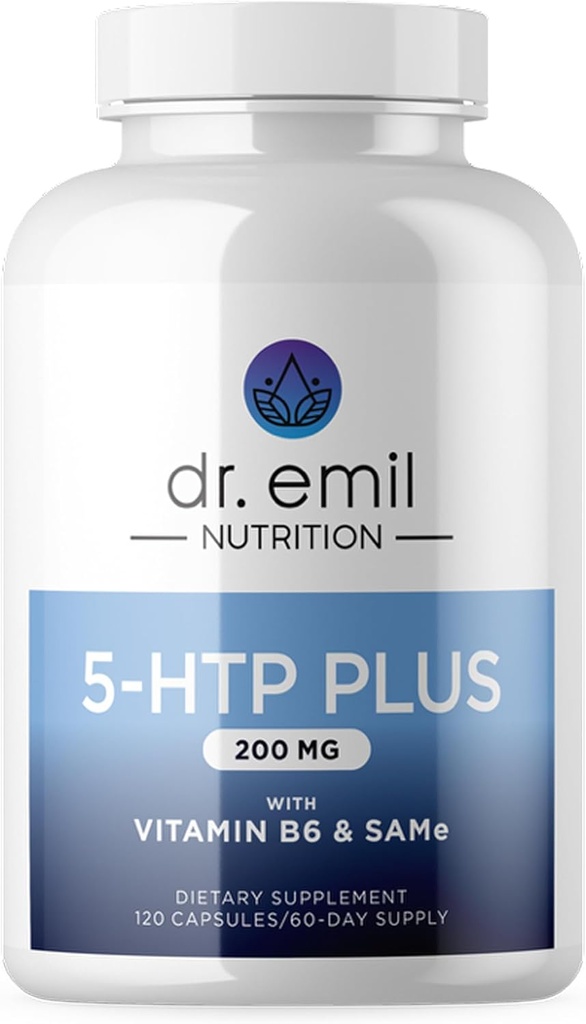 DR. EMIL NUTRITION 200 MG 5-HTP Plus con SAM-e for Mood, Stress y Sleep - 5HTP Suplemento con vitamina B6-120 cápsulas Vegan, 60 piezas