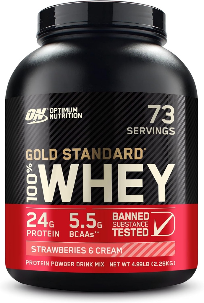 [BRSWGAQLDMFRGDL5] Optimum Nutrition Gold Standard 100% Whey Protein Powder, Strawberries & Cream, 5 libras (Packaging May Vary)