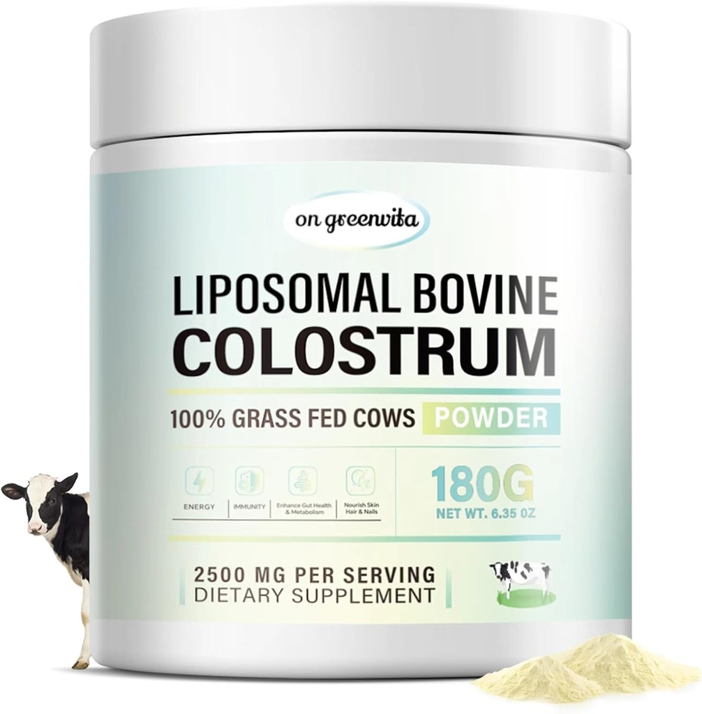 Liposomal Bovine Colostrum Powder - Puro Colostrum Bovine para los seres humanos - Grass Fed Colostrum Suplemento para Gut Support, Immune Health and Hair Growth,72 Servimientos por Bottle.180g/6.35 oz