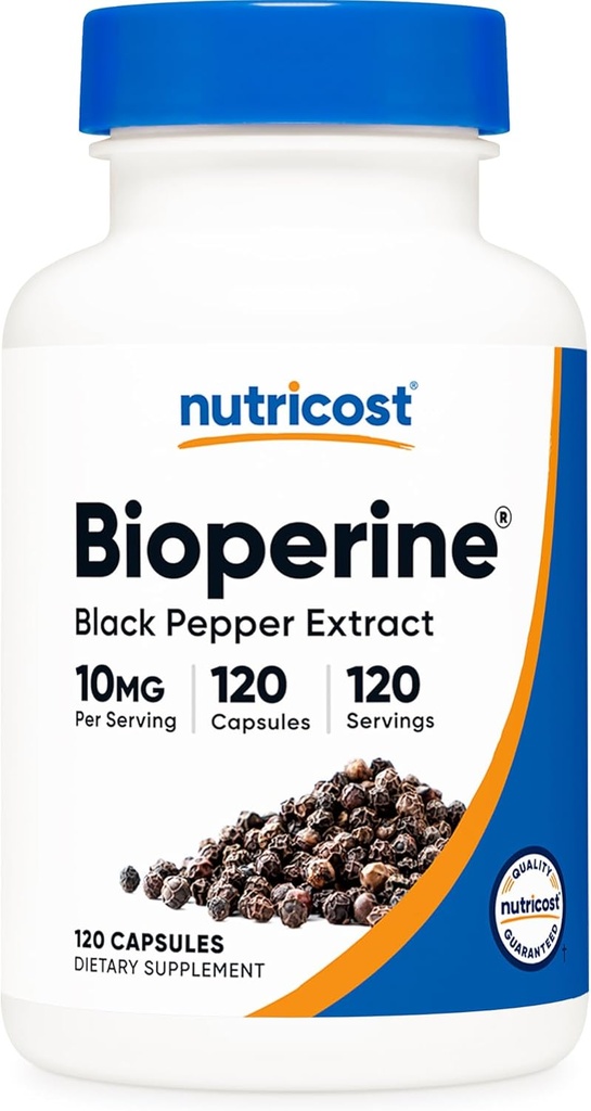 Nutricost Bioperine (Black Pepper Extract), 10mg Por Serving, 120 Capsules - Sin gluten