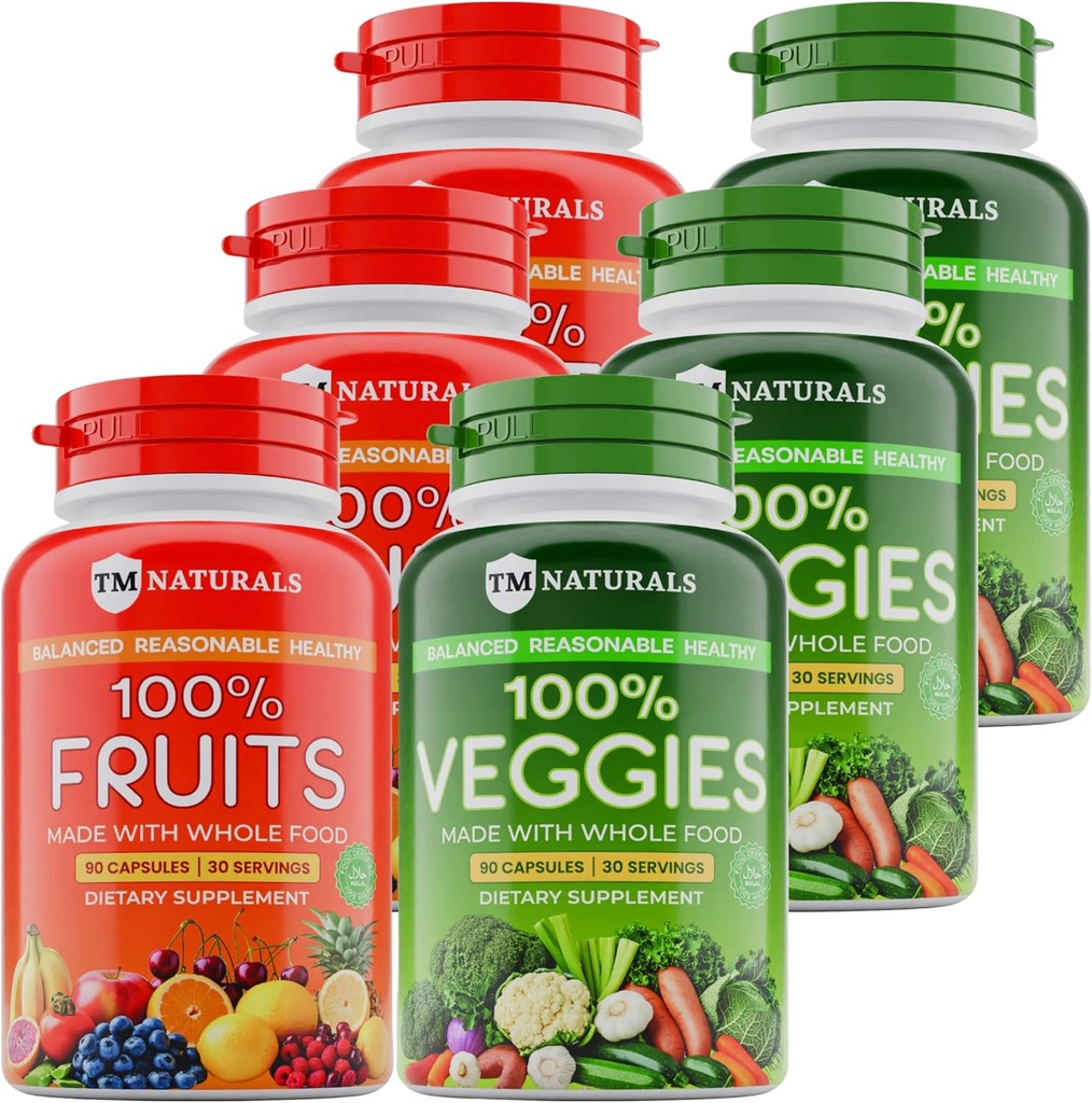 Frutas y verduras Suplemento cápsulas TENIDO Frutas y verduras Capsulas Vitaminas Mantener Balance Natural, Frutas y Verduras Suplementos Apoyos para Niveles de Energía,No-GMO-90 Conde(Pack of 6)