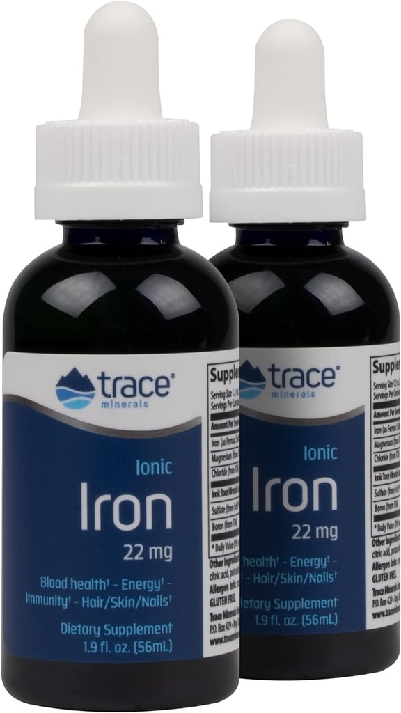 Trace Minerals Ionic Iron, 22mg - Suplemento de Apoyo Energético con Magnesium & Iron - Ayuda Brain Health & Immune System Function - Suplemento líquido sin gluten - 1.9 fl oz (2 Pack) (92 Servings)