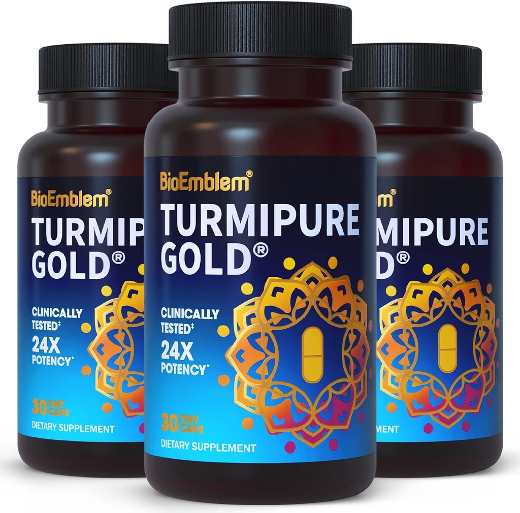 BioEmblem Turmeric Curcumin with Clinically Studied TurmiPure - Joint Support, Healthy Inflammation Turmeric Supplements - 1 Small Cap Daily, 24x Más Absorción Than Others - Non-GMO, 90 Serving