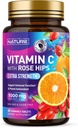 Construido por Nature Chewable Vitamina C con Rosa HIPS - 1000 mg Immune Support Supplement - Non-GMO, Gluten-Free, Vegan - Potente antioxidante para la energía & Collagen Boost - Orange Flavor – 60 Tablets