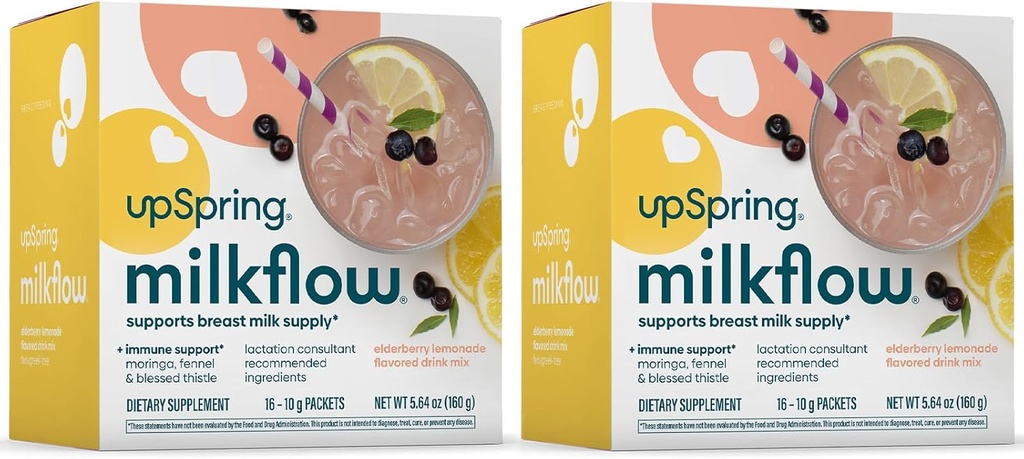 UpSpring Milkflow Immune Support Breastfeeding Supplement Drink Mix Fenugreek-Free, Moringa ← Elderberry Lemonade Flavor ANTE Lactation Supplement to Support Breast Milk Supply latitud 2 Pack