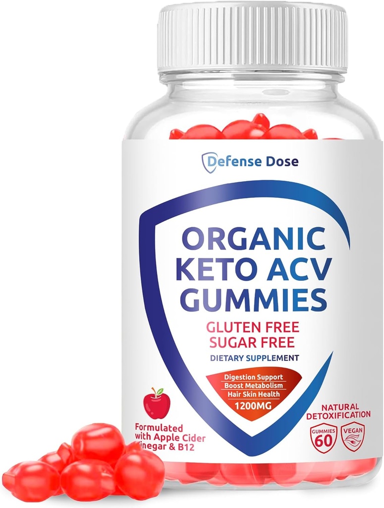 Organic Keto ACV Gummies - Gluten & Sugar Free Pro Active Apple Cider Vinegar Suplemento para Mujeres Hombres (1200MG)
