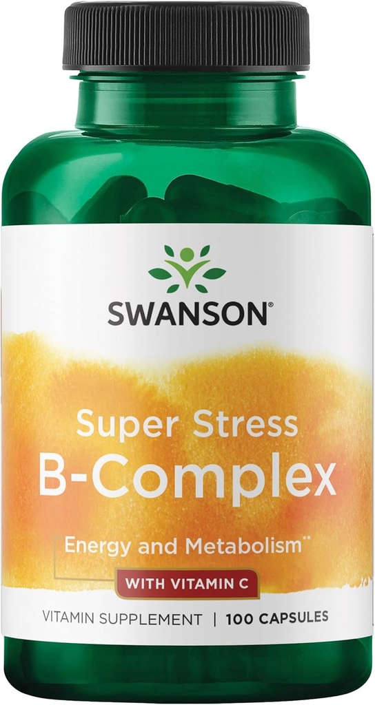 Swanson Vitamina B-Complex w/Vitamin C - Suplemento Natural Fomentando el Alivio de la Estrés, Apoyo Energético " Ayudando a la Salud Inmunitaria - May Support Metabolism " Nervous Health - (100 cápsulas)
