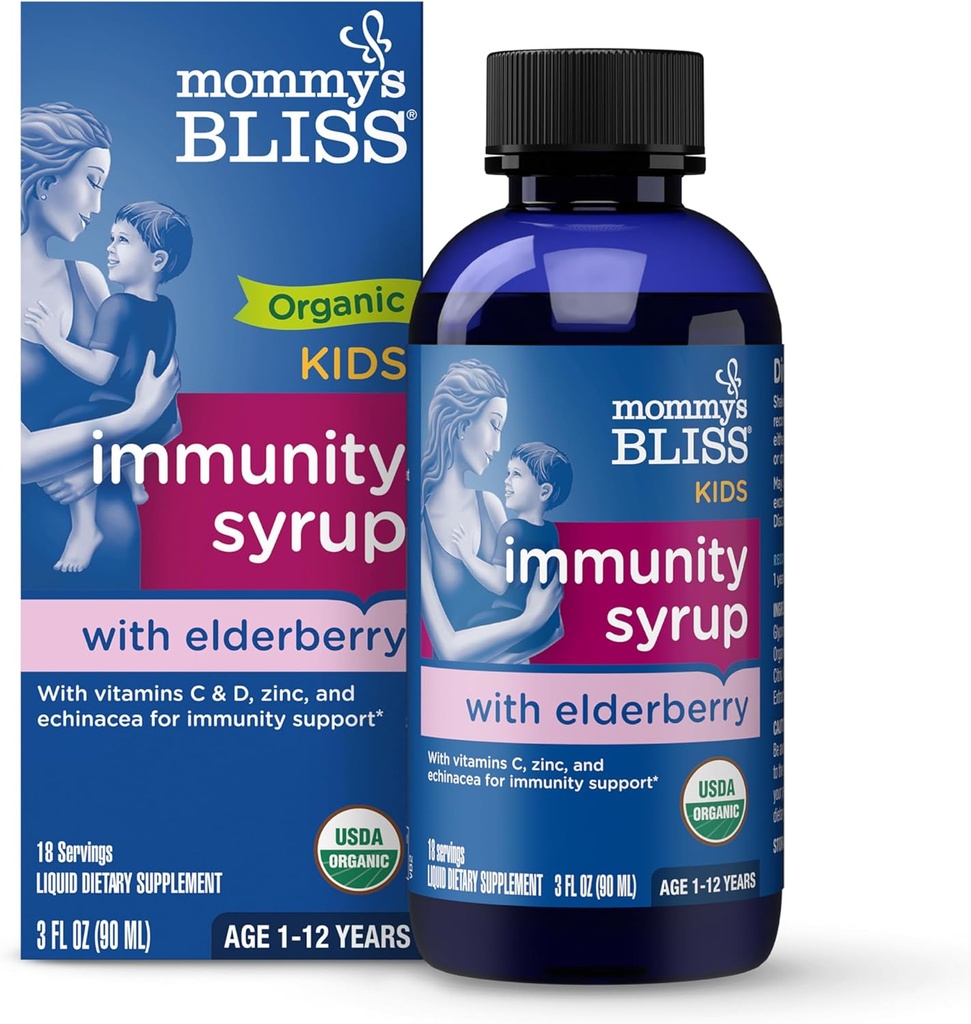 Mami's Bliss Organic Elderberry Syrup & Immunity Boost With Vitamins, Prebiotics & Echinacea for Kids & Adults 1 yr+, 3 Fl Oz
