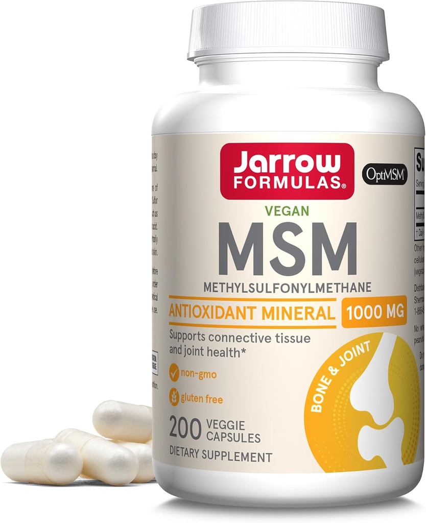 Jarrow Formulas MSM 1000 mg - 200 Veggie Capsules - Methylsulfonylmethane - Fuente de Azufre - Complementos Dietarios " Fortalece las Juntas - Hasta 200 Servimientos