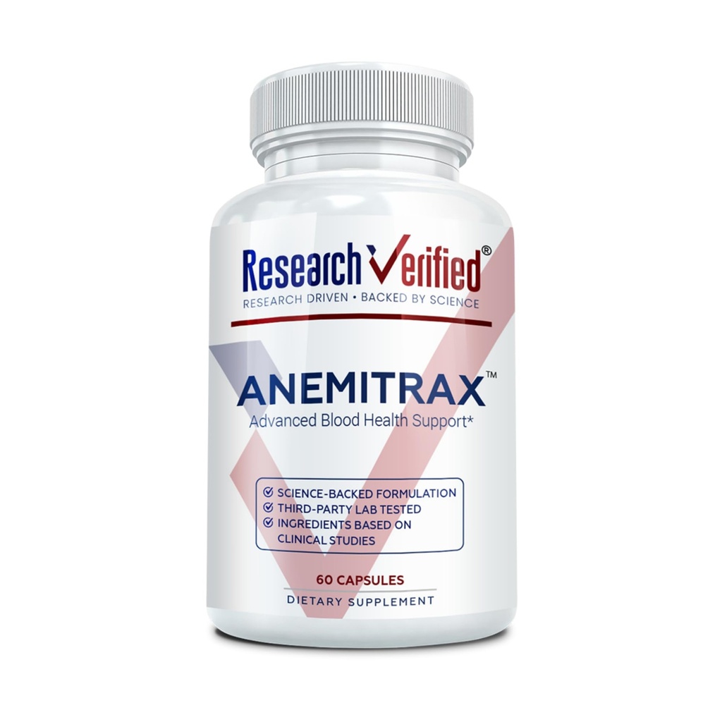 Apoyo a la anemia verificada - Reponer hierro, Regular la hemoglobina, Mejorar la energía - Hierro, Vitamina C, Vitamina A, B12, Folate, BioPerine - 60 cápsulas - Vegan