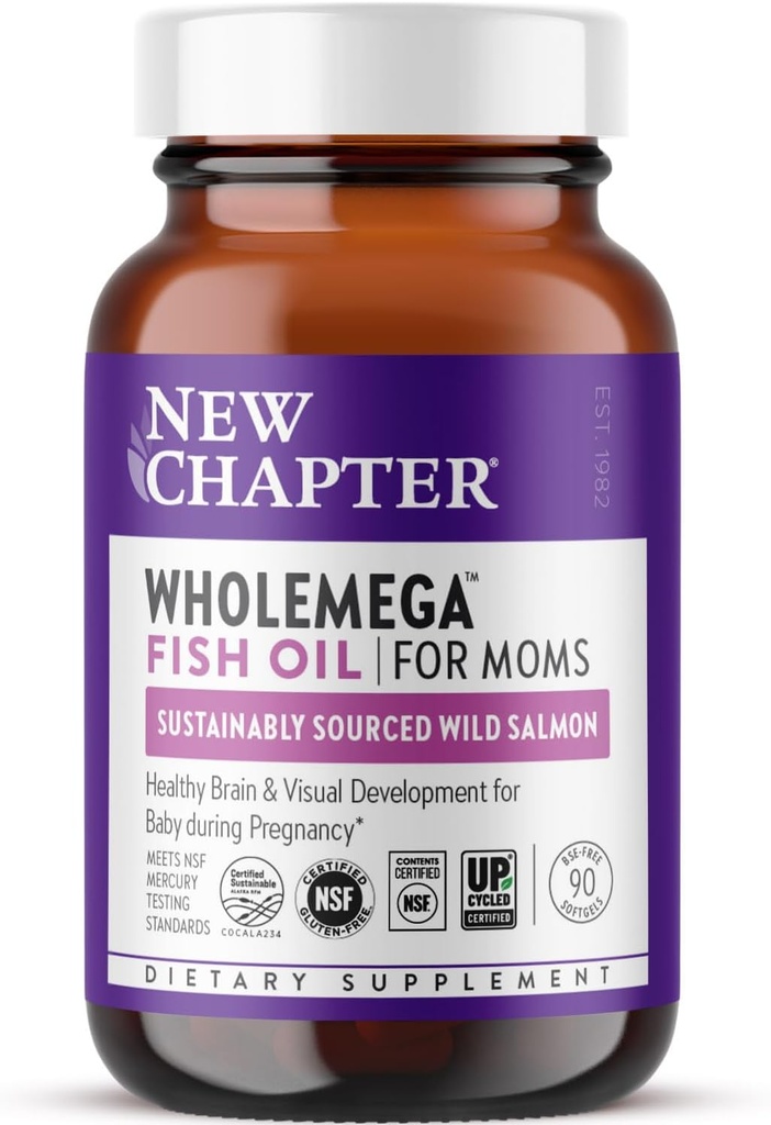Nuevo capítulo Wholemega para las mamás suplemento de aceite de pescado - DHA prenatal con Omega-3 + vitamina D3 para soporte prenatal y postnatal - 90 ct, 500mg Softgels