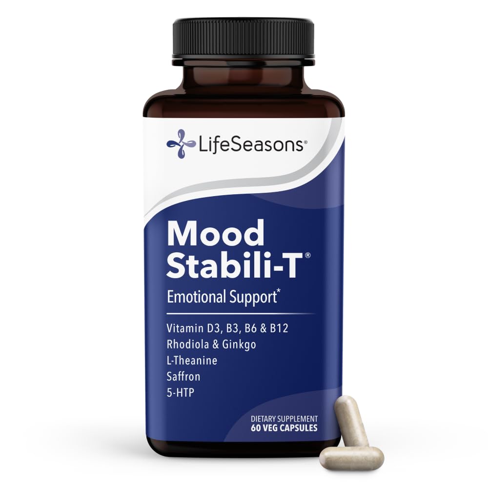 LifeSeasons - Mood Stabili-T - Positivo Mood Booster - Mejora de la calma y la felicidad - Mente relajada y equilibrada - Contiene Rhodiola, Ginkgo Biloba y Vitamina D3 - (60 cápsulas)