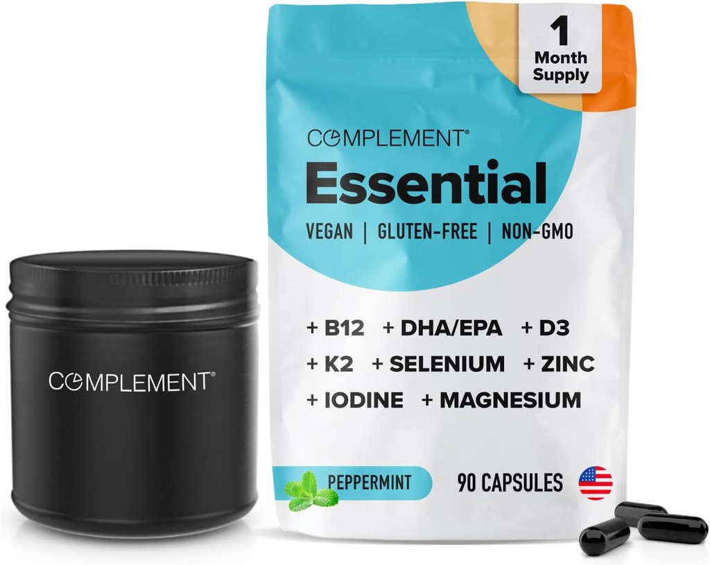 Complemento Vegan Multivitamínico para Mujer & Hombre Omega 3 DHA+EPA, Vitamina B12, Vitamina D3 K2, Zinc, Selenium, Magnesium, Iodine Supplement- Immune Support- 90 Count, Incluye Jar