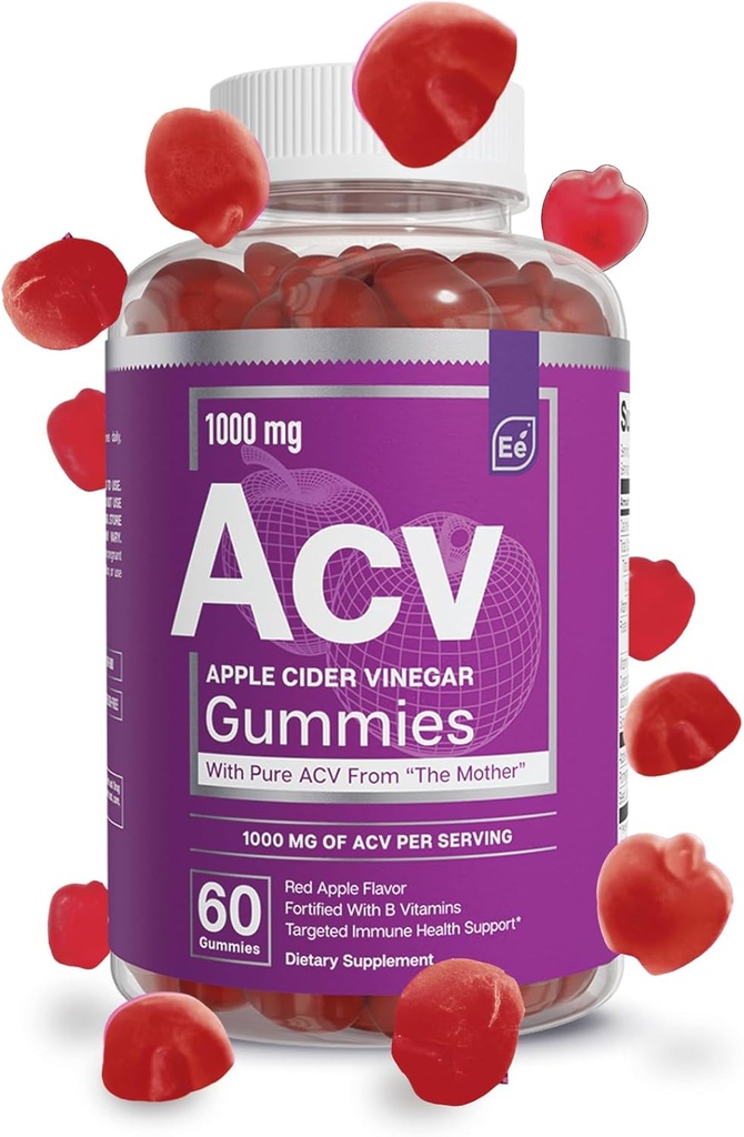 Elementos esenciales Manzana Vinagre Gummies de la Madre - CCAV vegano naturalmente con ácido fólico y vitamina B6 & B12 60 Conde