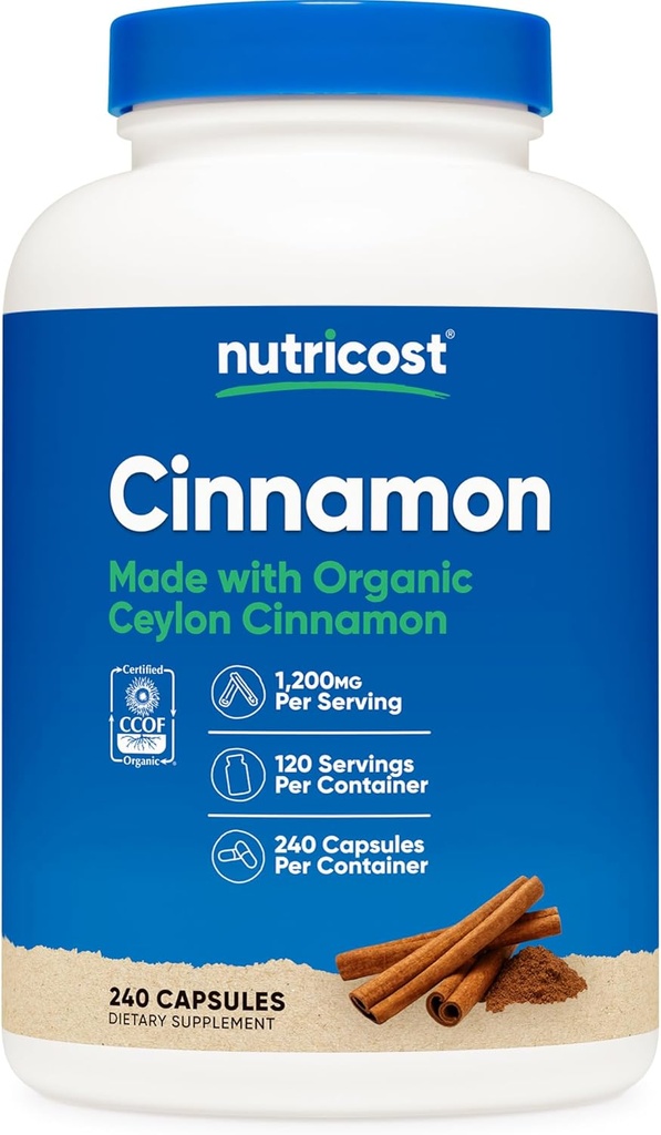Nutricost Cinnamon Capsules (240 cápsulas) 1200 mg por servicio - Sin gluten