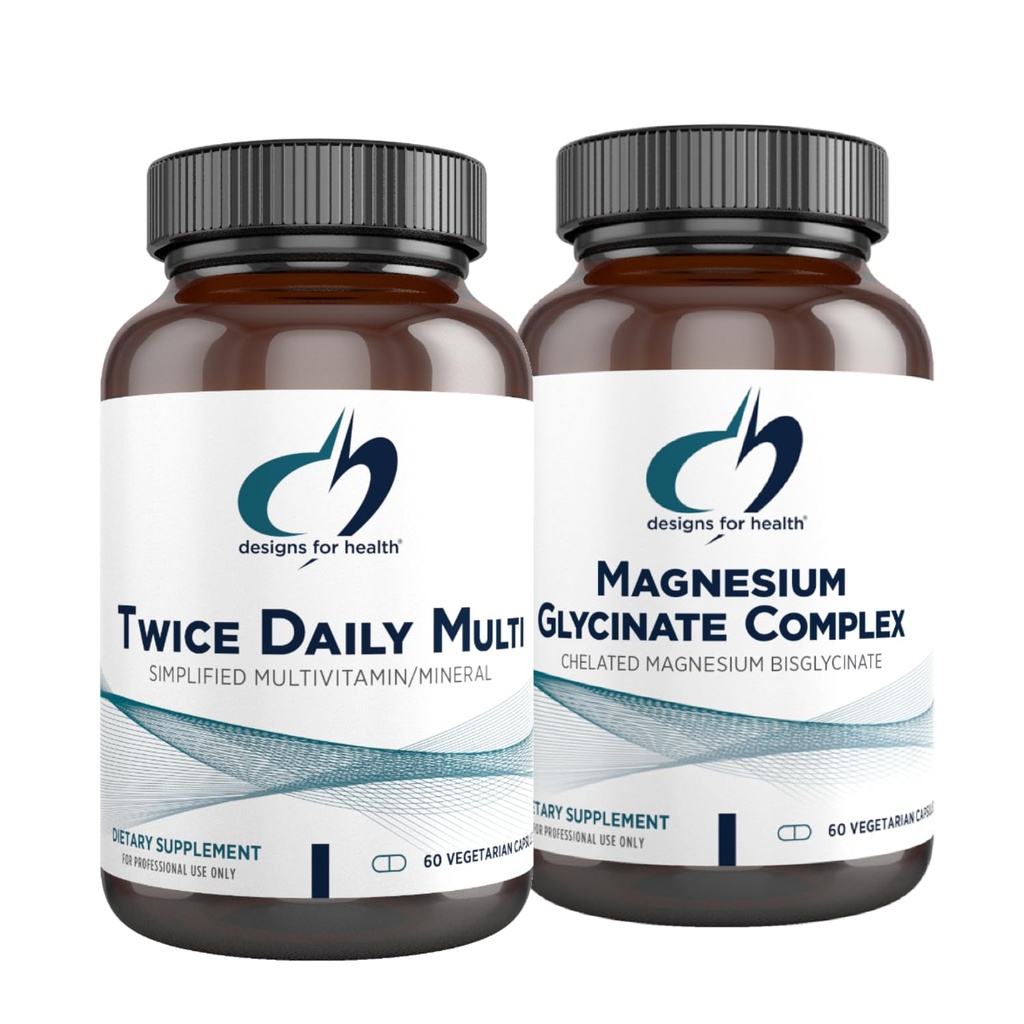 Diseños para el Complejo Glycinate de Magnesio de Salud (60 cápsulas) " Twice Daily Multi (60 cápsulas) Bundle - Premium Multivitamínico con Folate " Suplemento de Magnesio de alta absorción