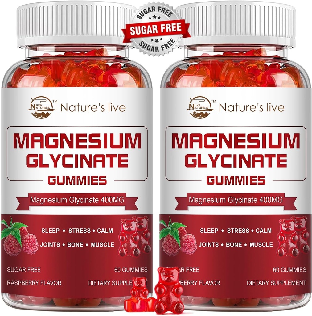 Magnesium Glycinate Gummies 400mg-Potassium Magnesium Suplemento con Magnesium L-Threonate 200mg para Calm Mood & Sleep for Adults, 2 Pack, Raspberry Gummies