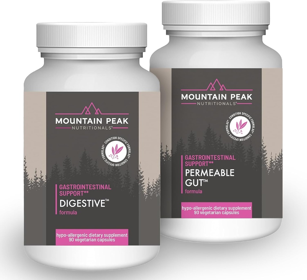 Nutricionales de pico de montaña Gut permeable " Digestivo Soporte Combo Pack - Gut Lining " Gastrointestinal Health - Enzymes, Probiotics " Nutritional Support - 90 cápsulas vegetarianas