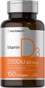 Horbaach Vitamina D3 2000IU Softgels tención 150 Conde ← 50mcg Cholecalciferol Silencio No GMO & Gluten Suplemento gratuito