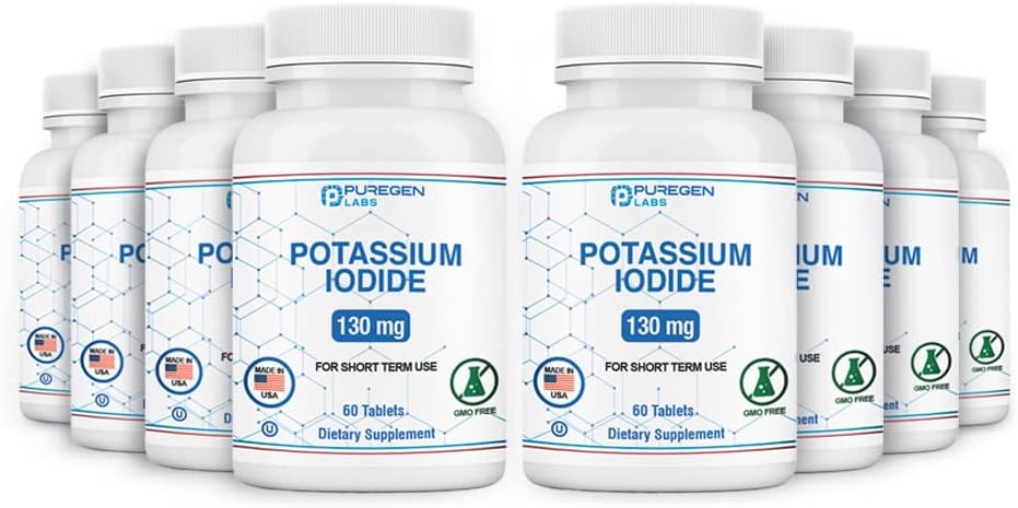 Potasio Iodide Tablets 130 mg EXP 10/2025, Kosher Iodine Tablets, Thyroid Support – 8 Pack tención 480 Tablets Total