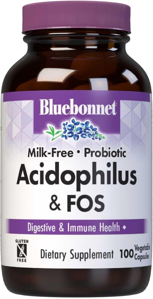 BlueBonnet Probiotic Acidophilus Plus FOS Vegetarian Capsules, 100 Cuenta Refrigeración Se requiere entre 36° F y 46° F.