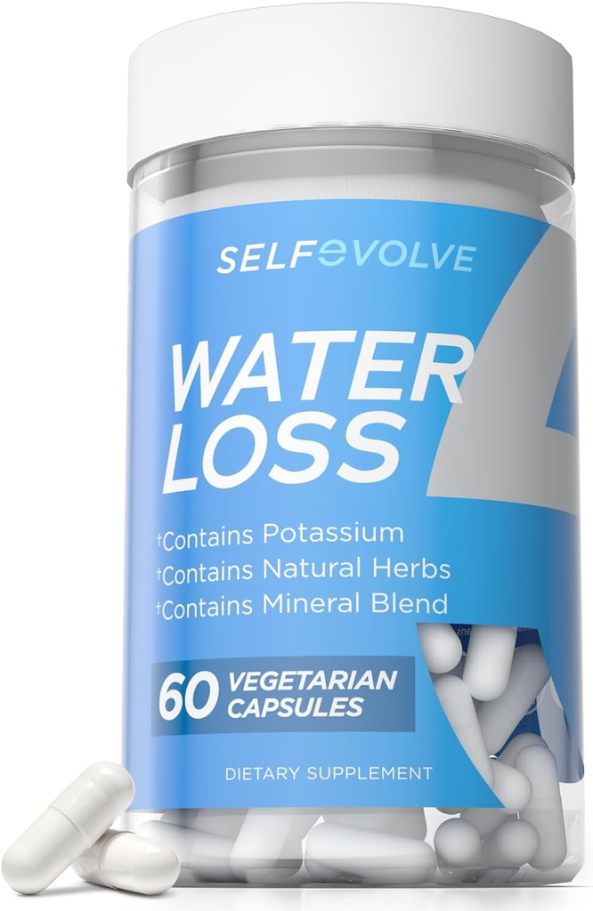 Pérdida de agua - Píldoras de agua natural para reducir la retención de agua " Refugio de soplado con extracto de dandelión, potasio " 7 ingredientes naturales - 60 cápsulas de verduras