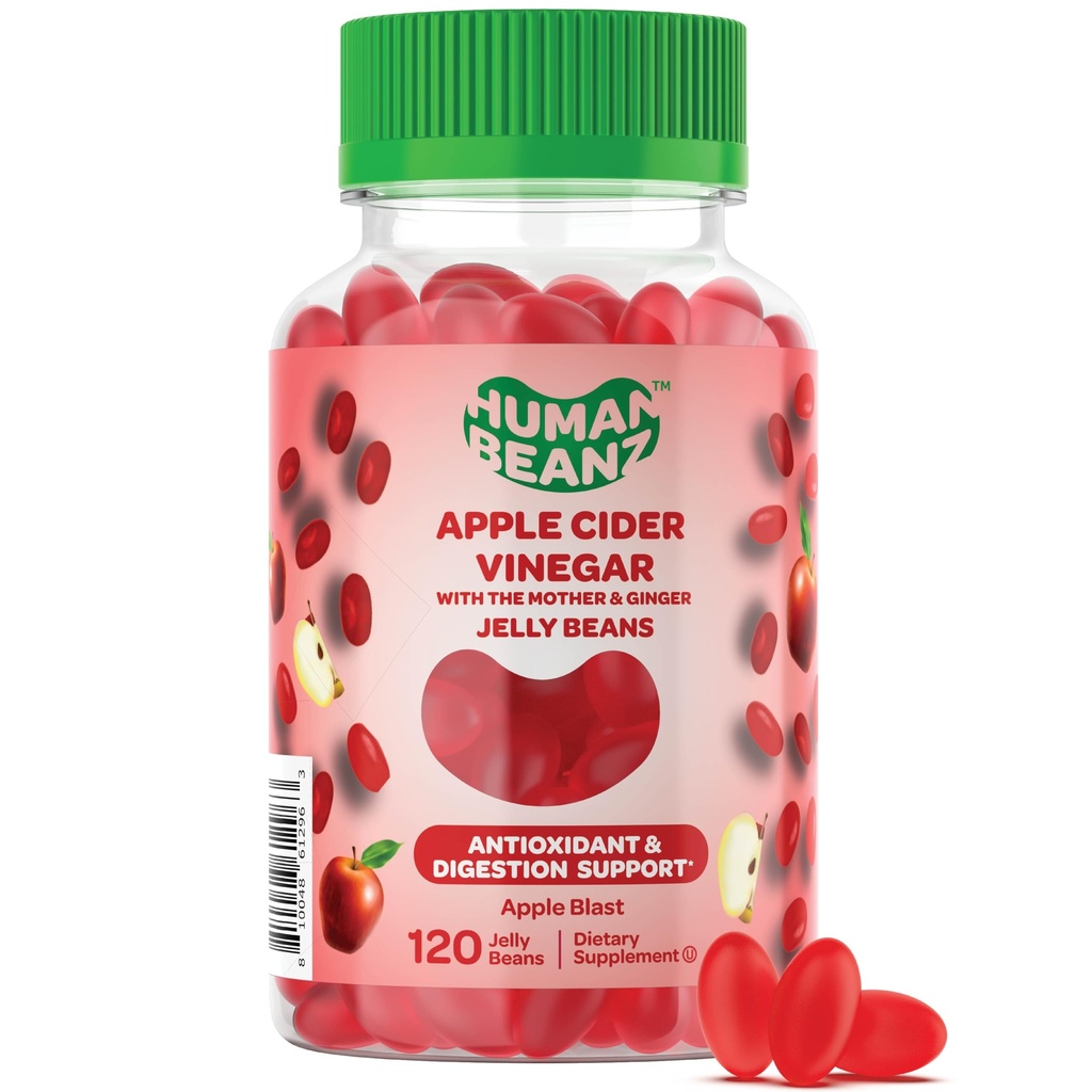 Manzana Cider Vinegar Jelly Bean Gummies con la madre y el jengibre, Suplementos dietéticos vegetarianos para hombres y mujeres, Asistencia sanitaria digestiva, 120 Manzana Blast Jelly Beans, Kosher
