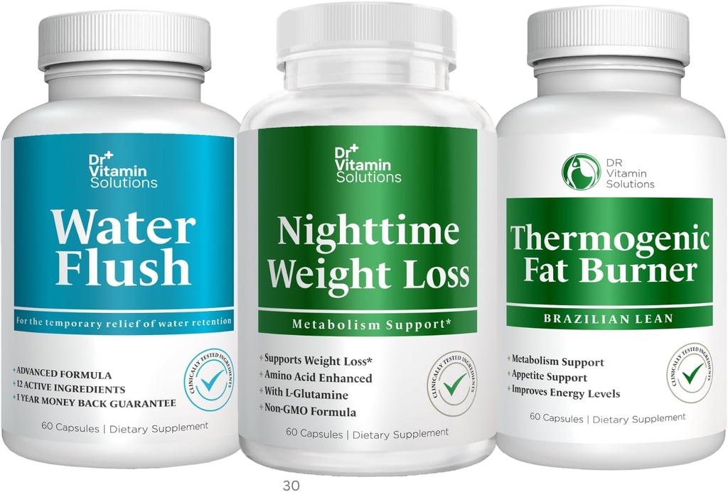 VITAMIN SOLUCIONES Pesadilla de quemador de grasa, pérdida de peso termogénico y píldoras de agua diurética - Metabolismo y retención de agua para mujeres y hombres 180 capas