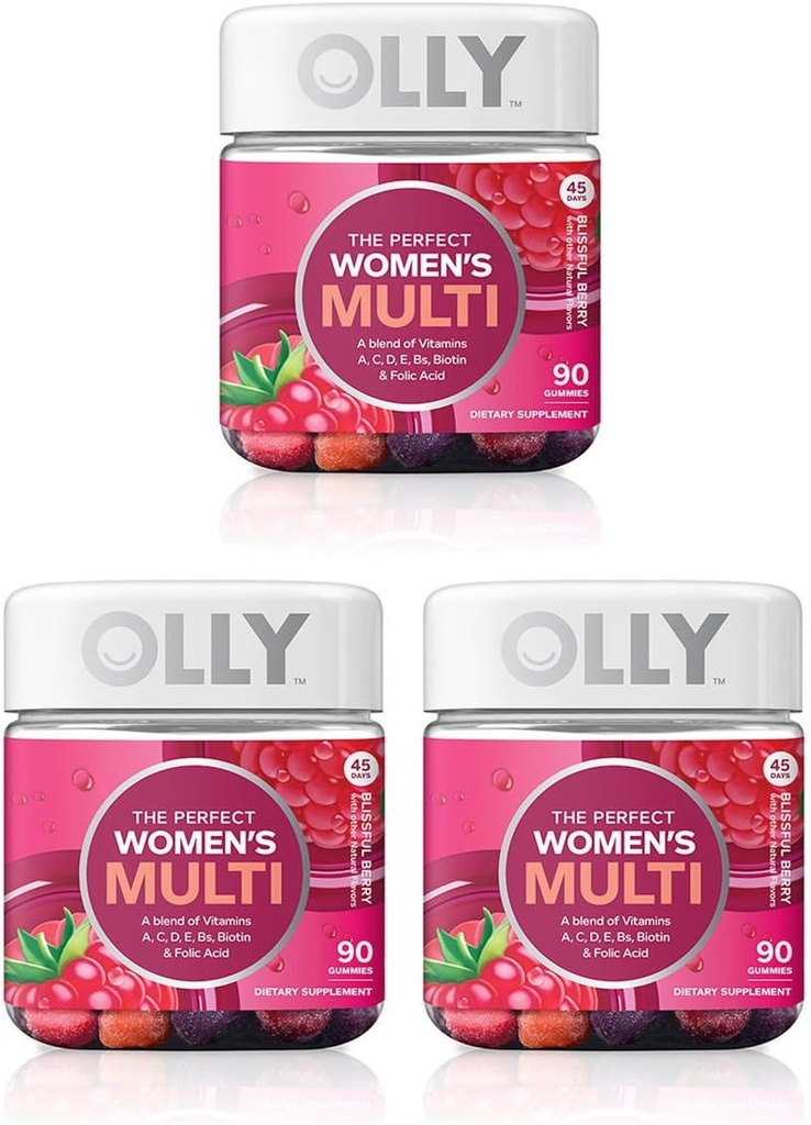 El suplemento multivitamina de las mujeres Olly Perfect, con ácido fólico Biotin & Blissful Berry, 90 cuentan (45 Day Supply), 3 Pack