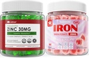 Azúcar gratis Zinc Gummies 2 Pack + Gummies de hierro vegano 1 paquete
