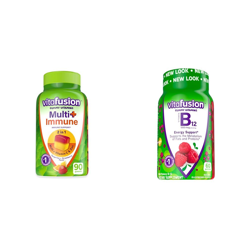 Vitafusion Multi+ Immune Support* Adult Gummy Vitaminas con Vitamina C, Zinc B12 Gummy Vitaminas, Raspberry Flavor, 60ct