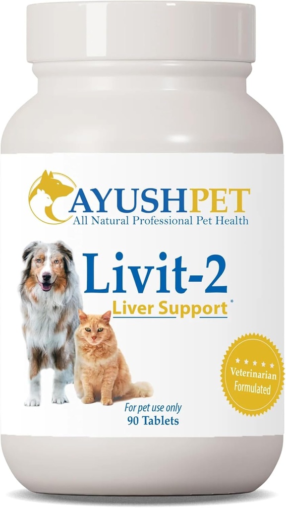Ayush Pet Livit-2 - Suplemento de soporte para perros, Soporte para perros, Gatos, Perros & Caballos, Apoyos Bienestar general, Esquí saludable y Carne para mascotas - 90 Tablets