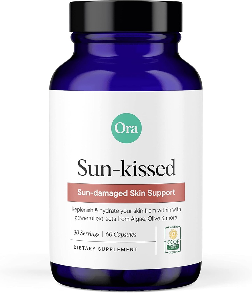 Ora Orgánico Suplemento de salud de la piel - Sun Damage Support - Promueve la defensa natural de la piel  sometida Antioxidantes veganos incluyendo Astaxanthin y carotenoides - 1 mes de suministro, 60 cápsulas