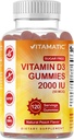Vitamatic Sugar Free Vitamin D3 2000 UI - 120 Pectin Based Gummies - Gran sabor - Huesos saludables, Mood & Immune System Function - Non-GMO - 120 Servings