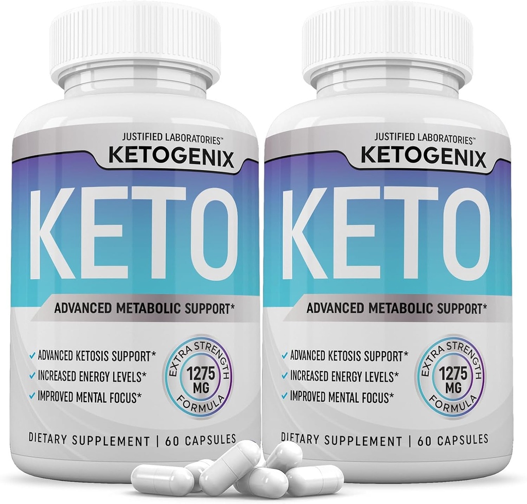(2 Pack) Ketogenix Keto Pills 1275MG Nueva & Mejorada Formula Contiene Apple Sider Vinegar Extra Virgin Olive Oil Powder Green Tea Leaf 120 Capsules