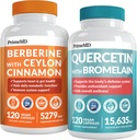21-in-1 Suplemento de bereberina con cromo de canela de Ceylán, Melón de Bitter y Té Verde (120 ct) & 28-en-1 Quercetina con suplemento de bromelaina para soporte de Defensa de Inmuno (120 ct)