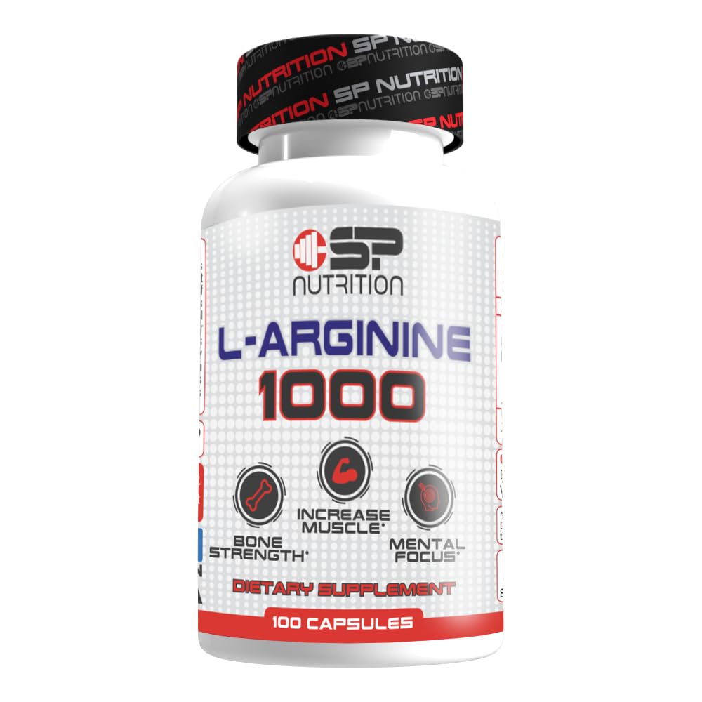 SP Nutrition L-Arginine 1000mg Supplement, 100 Capsules, Supports Muscle Growth, Bone Strength and Mental Focus